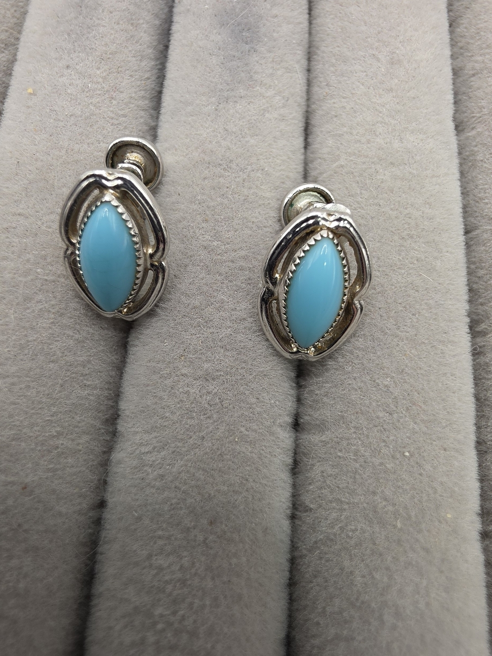 Silver Tone Turquoise Marquise Clip-On Earrings - Blue